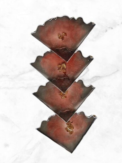 Epoxy Resin Trinagle Tea Coaster Gray And Brown Colour Pizza Shape