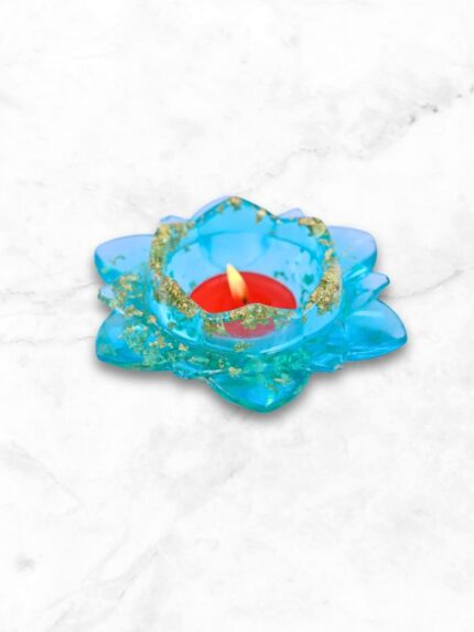 Resin Golden and Blue Candle Holder