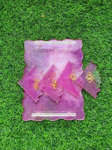 Multi Purpose Coaster And Tray With Resin Handle Set