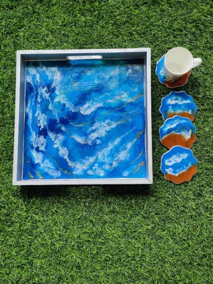 Wooden Resin Serving Tray With Handle For Home