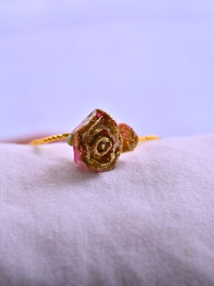 Resin Rose Pendant/ Pink Gold Shine Pendant With Chain