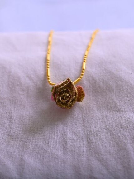 Resin Rose Pendant/ Pink Gold Shine Pendant With Chain