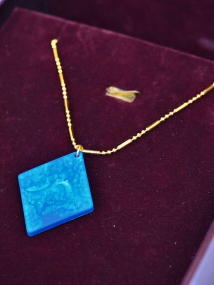 Resin Blue Colour Pendant With Golden Chain