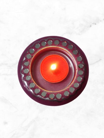 Resin Pink With Mirror Work Candle Holder