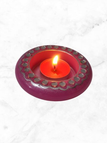Resin Pink With Mirror Work Candle Holder