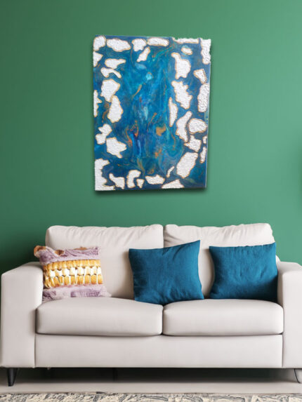 Epoxy Resin Wall Art Cradle Wood Blue Mermaid Theme With White Texture