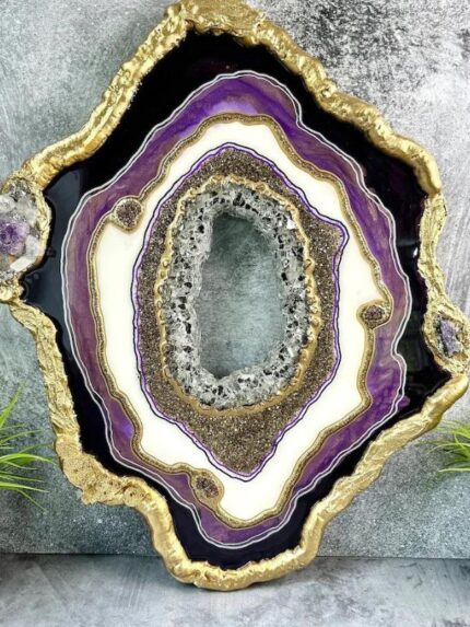 Custom-Made, Epoxy Resin Geode Art, Blue, Gold, Black, Geode Wall Art, 3D Geode Painting, Crystal Geode Art, Geode Wall Decor