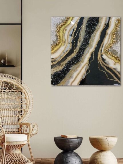 Gold & Black Geode Epoxy Resin Wall Art