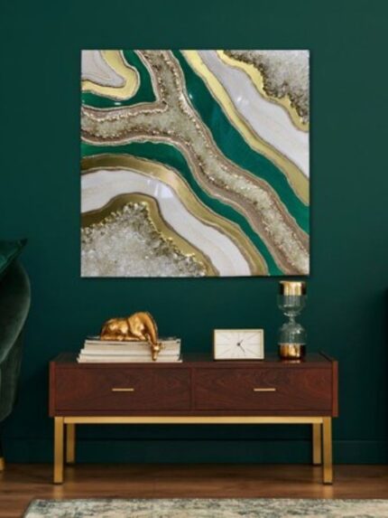 Green Gold Epoxy Resin Geode Wall Art