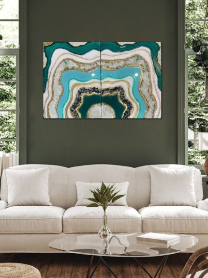 Green Gold Epoxy Resin Geode Wall Art