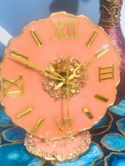 Round Shape Analog Light Pink Epoxy Resin Table Clock