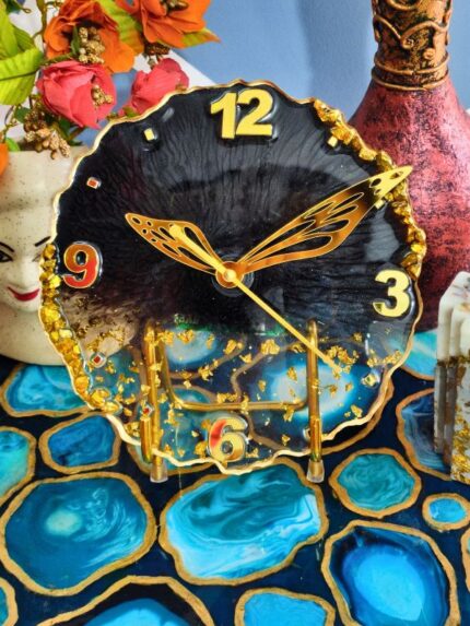 Handmade Epoxy Resin Customized Table Clock with Stand