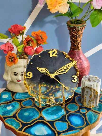 Handmade Epoxy Resin Customized Table Clock with Stand