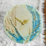 Elegant White Epoxy Resin Clock with Blue Marble Line - Modern Artistry for Your Home
