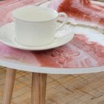 Epoxy Resin Tables Large Set of Handmade Black Gold Natural Quartz Stones