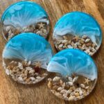 Beautiful Ocean Coasters, Unique Coasters, Ocean Decor, Round Epoxy Resin Coasters, Sea Themed Coaster, Drinks Coaster, Home Gift, Engagement