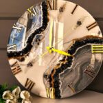 Timeless Elegance: Epoxy Geode-Inspired Black Gray Wall Clock