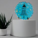 Enlightened Décor: Epoxy Namokar Mantra Frame Coaster Set with Gold Metal Stand