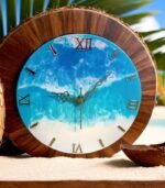 Seaside Serenity_ Ocean Theme Epoxy Resin Wall Clock (2)