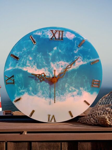 Seaside Serenity_ Ocean Theme Epoxy Resin Wall Clock (3)