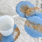 Luxurious Blue and Gold Epoxy Resin Coaster Set