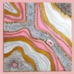Pink and White Epoxy Resin Geode Wall Art - 20x20 Inches with Glossy Crystal Finish