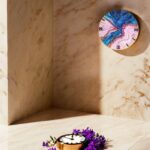 Epoxy Resin geode teal and beige colour wall clock