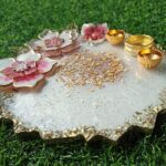 Agate-Shaped Pink & White Epoxy Resin Platter