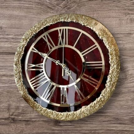 Handcrafted resin wall clock in vibrant red with glossy finish, perfect for modern home and office décor.