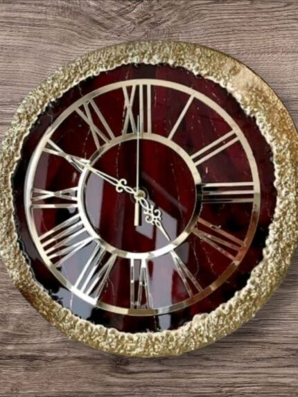 Handcrafted resin wall clock in vibrant red with glossy finish, perfect for modern home and office décor.