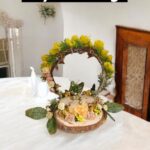 Handcrafted wooden theme resin ring platter with natural wood texture and clear resin finish for wedding and engagement rings