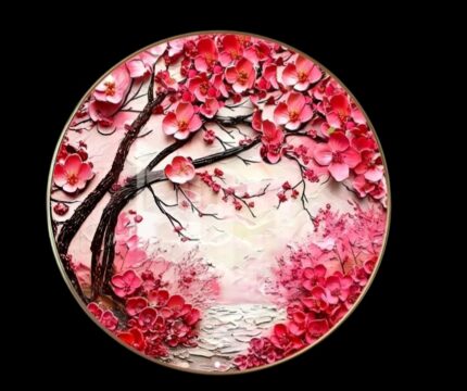 Round 3D resin flower wall art with preserved floral design in a glossy transparent resin finish by SAASHI