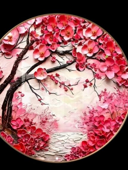 Round 3D resin flower wall art with preserved floral design in a glossy transparent resin finish by SAASHI