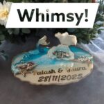 Handcrafted aqua marine resin ring platter with ocean-inspired blue shades, designed for wedding rings and jewelry display.
