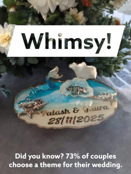 Handcrafted aqua marine resin ring platter with ocean-inspired blue shades, designed for wedding rings and jewelry display.