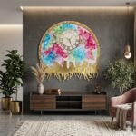 24-inch handcrafted epoxy resin wall clock with seven running horses, glossy ocean-inspired textures, and luxury modern home décor styling.